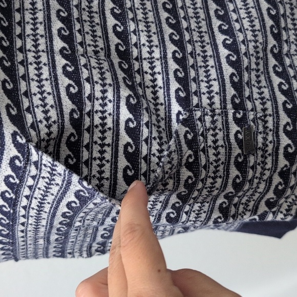 Roxy Open Back Sweater Top Kangaroo Pocket Size Med Navy Blue White Wave Print - Picture 4 of 14